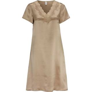 Damella Woven Silk Plain Nightdress - Nougat - Small