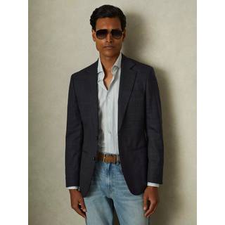 Reiss Reiss Navy Grace Single-Breasted Wool Blend Blazer in Prince of Wales Check