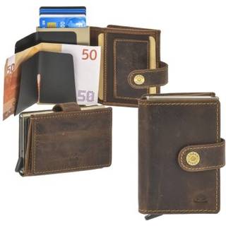 Karten Portemonnaie Leder 7x10cm mit Scheinfach und Münzfach BOX "Vintage" antikbraun | Greenburry 1452-25