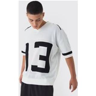 Mens White Open Stitch Varsity Jumper