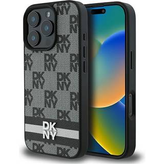 iPhone 16 Pro DKNY Ternet Mønster og Stribe Cover - Sort