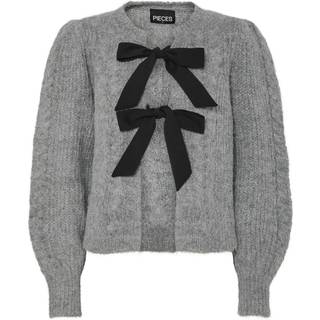 PIECES dame strik PCROW - Medium Grey Melange Black woven bows - XS