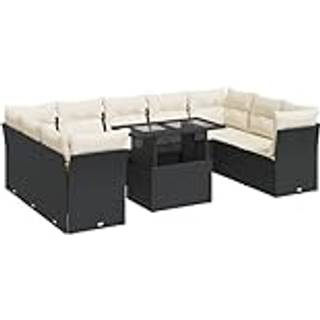 Sofasæt Til Haven 10 Dele Med Hynder Polyrattan Sort - Sort og cremefarvet / med opbevaring