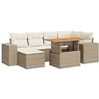 Sofasæt Til Haven 7 Dele Med Hynder Polyrattan Sort - beige og cremefarvet / med opbevaring