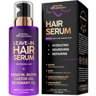 Hydrerende hårserum til kruset og beskadiget hår - Keratinhårbehandling til tørt beskadiget hår m/ biotin Castor Oil Rosemary Oil Hair Heat Prote