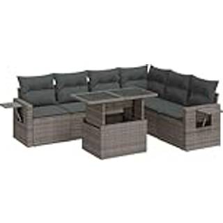 Sofasæt Til Haven 7 Dele Med Hynder Polyrattan - Grå / med opbevaring