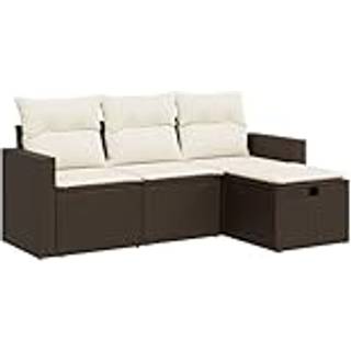 Sofasæt Til Haven 4 Dele Med Hynder Polyrattan Beige - Brun og cremefarvet / med opbevaring og pose