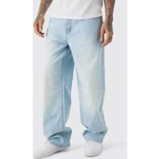 Mens Ice Blue Tall Baggy Fit Rigid Denim Jeans