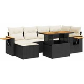 Sofasæt Til Haven 7 Dele Med Hynder Polyrattan - 7 / Sort og cremefarvet / med opbevaring