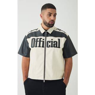 Mens Black Plus Boxy Fit PU Moto Shirt
