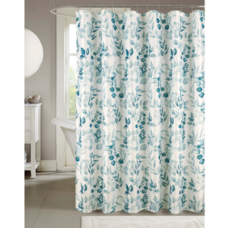 Serafina Home Hotel Quality Fabric Badeværelse Bruser Gardin: Blomsterblad Damask - Teal Green and White (72 x 70 tommer)