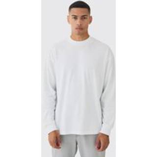 Mens White Oversized Extended Neck Heavyweight Long Sleeve T-shirt