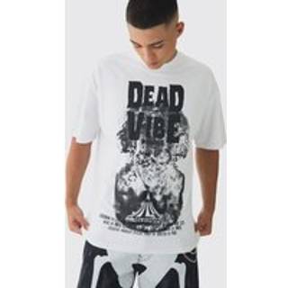 Mens White Oversized Extended Neck Dead Vibe Print T-Shirt