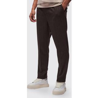 Mens Chocolate Tapered Fit Pinstripe Wool-Look Tailored Trousers