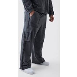 Mens Charcoal Plus Relaxed Wide Leg Eyelet Detail Cargo Joggers