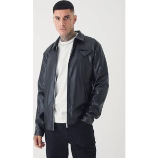 Mens Black Tall PU Lined Harrington Jacket