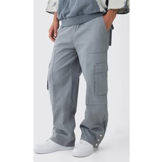 Mens Grey Elasticated Waist Baggy Twill Cargo Trousers