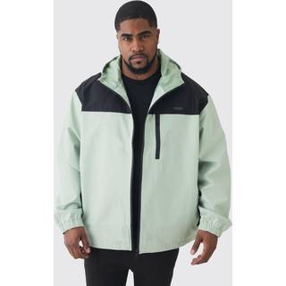 Mens Plus Oversized Colour Block Hooded Windbreaker In Sage