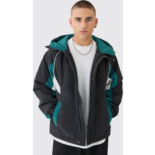 Mens Hooded Colour Block Parka In Black