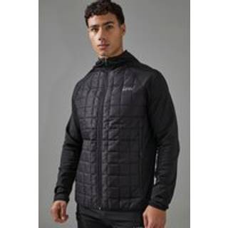 Mens Black Man Active Check Quilted Zip Through Hoodie
