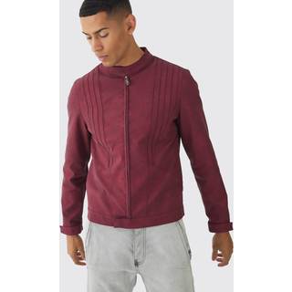 Mens Man Washed PU Tonal Biker Jacket In Burgundy