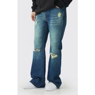 Mens Dark Blue Tall Rigid Flared Distressed Jeans