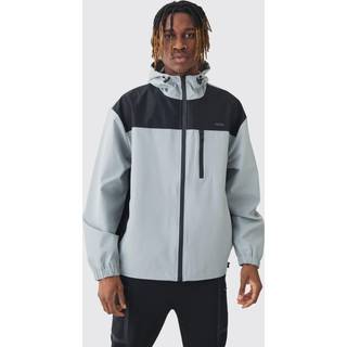 Mens Tall Oversized Colour Block Hooded Windbreaker In Grey