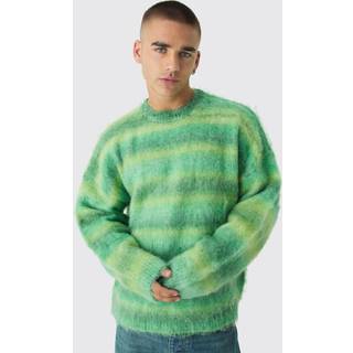 Mens Green Oversized Boxy Brushed Ombre Stripe Knitted Jumper