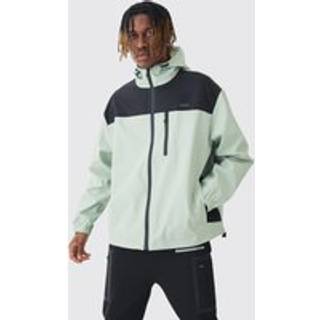 Mens Tall Oversized Colour Block Hooded Windbreaker In Sage