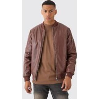 Mens Padded PU Ma1 Bomber Jacket In Chocolate