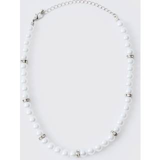 Mens Pearl Bead Necklace in Silver
