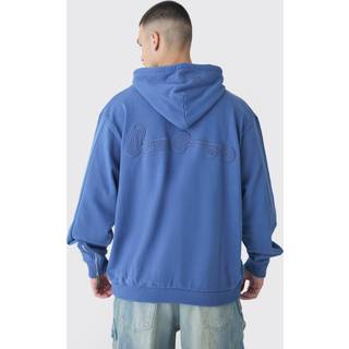 Mens Blue Tall Oversized Loopback Ribbed Applique Hoodie