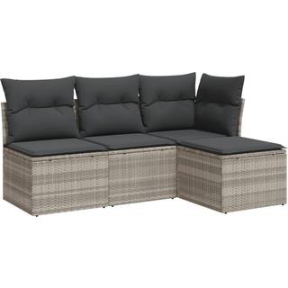 Sofasæt Til Haven 4 Dele Med Hynder Polyrattan Sort - Lysegrå / Uden bord