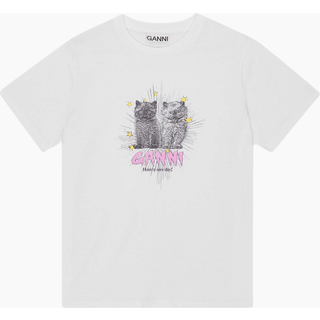 Basic Jersey Kittens Relaxed T-Shirt T4060 - Bright White - GANNI - Hvid XS