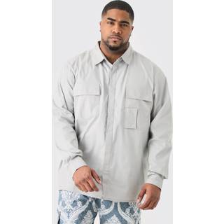 Mens Grey Plus Long Sleeve Poplin Utility Layered Shirt