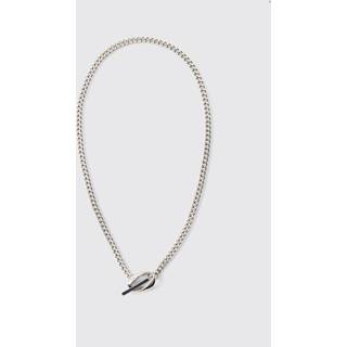 Mens Silver Chain Necklace With Round Pendant