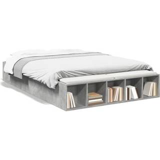 Sengestel Konstrueret Træ - Betongrå / 135 x 190 cm