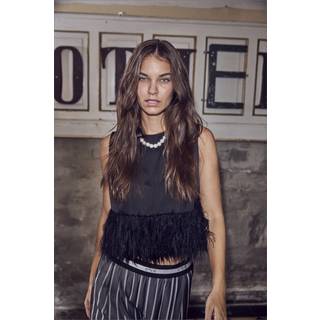 Co'couture Adnacc Feather Top Bluse 35666 96-Black (LARGE)