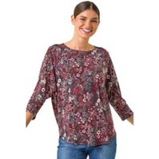 Roman Roman Red Textured Ditsy Floral Stretch Top