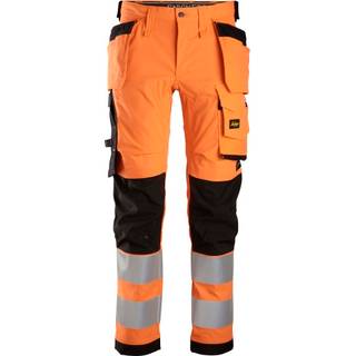 Snickers 6243 high-vis stretch bukser med hylsterlommer, klasse 2 orange/sort 128