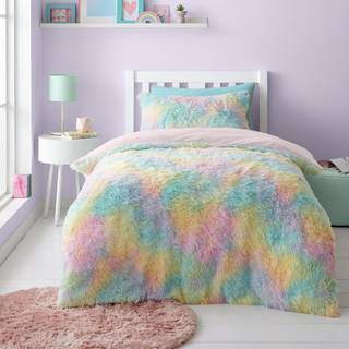 Catherine Lansfield Catherine Lansfield Pastel Rainbow Cuddly Deep Pile Faux Fur Duvet Cover Set