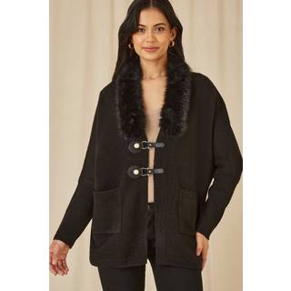 Yumi Yumi Black Cardigan With Detachable Faux Fur Collar Trim