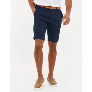 Threadbare Threadbare Navy Cotton Stretch Turn-Up Chino Shorts with Woven Belt - 30