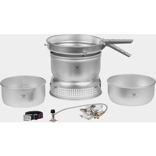 Gasblus Trangia 25 Large, 2100 W + 2 gryder, 1 stegepande &amp; vindskærm i UL / UltraLight-aluminium + gribetang + rem, + Summer Gas (230 gram)