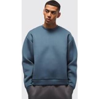Mens Slate Blue Oversized Boxy Bonded Scuba Sweatshirt