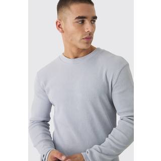 Mens Blue Muscle Long Sleeve Acid Wash Rib Sweatshirt