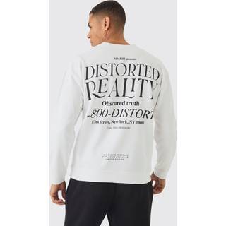 Mens White Regular Fit Distorted Reality Text Graphic Sweatshirt