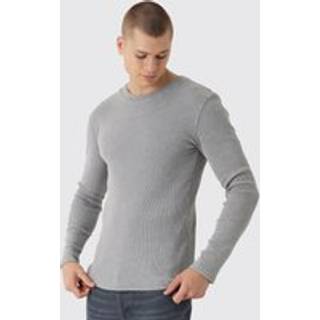 Mens Charcoal Muscle Long Sleeve Acid Wash Rib Sweatshirt