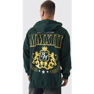 Mens Green Regular Fit MMXII Back Print Zip Through Hoodie