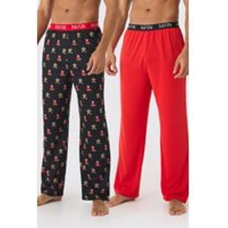 Mens Multi 2 Pack Man Teddy Bear Print and Plain Lounge Bottoms
